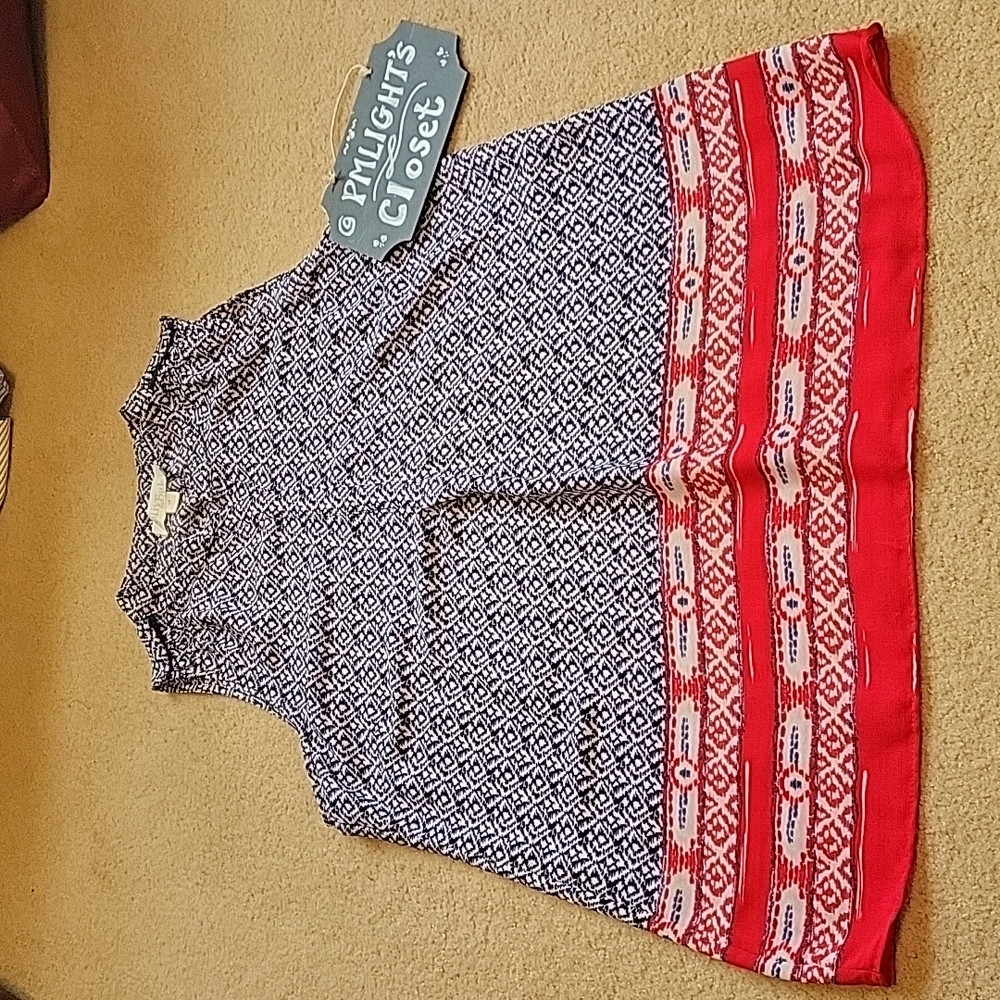 Olive & Oak Tunic Top Sleeveless Medium Geometric Blue White Red